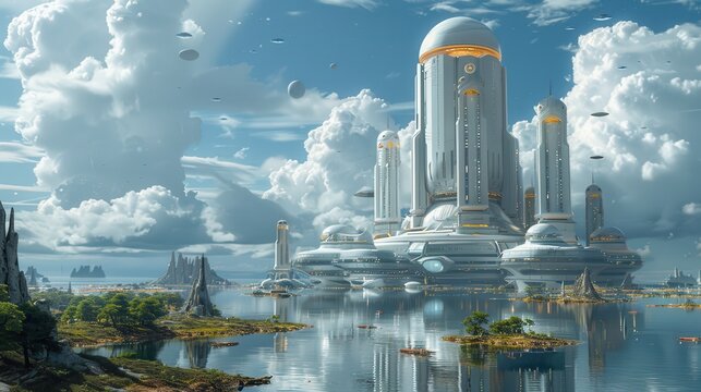 Beyond Earth: Extraterrestrial Metropolis Blending Technology and Nature in a Distant Future