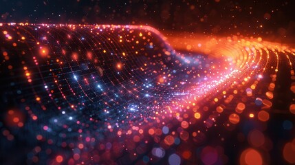 Quantum Computing Infographic with Waves and Particles on Blank Text Space