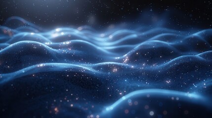Quantum Computing Concept Art with Waves and Particles, Blank Space for Text on Right Side