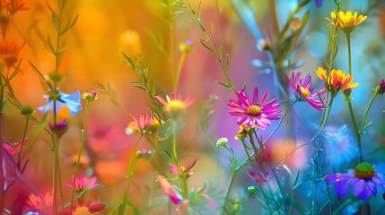 multi colored wild flowers on colorful background