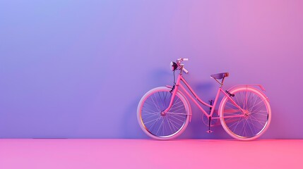 Fototapeta premium Pink alarm clock bicycle on pink and purple background