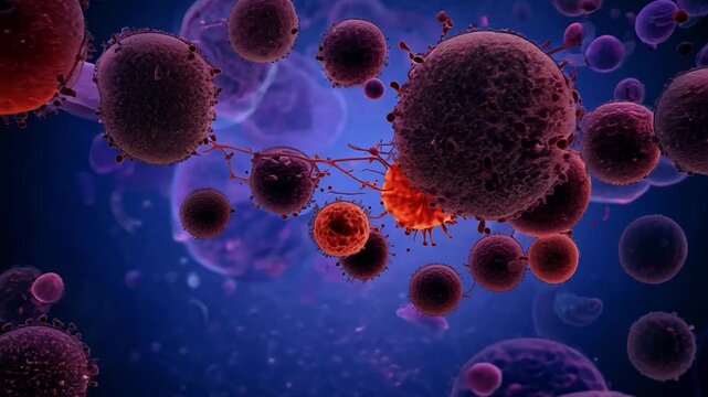 Dendritic cell attacking cancer cell with tentacles