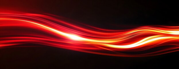 Abstract red and yellow light waves on a black background.