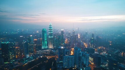 Fototapeta premium Aerial view of Kuala Lumpur cityscape at dusk.