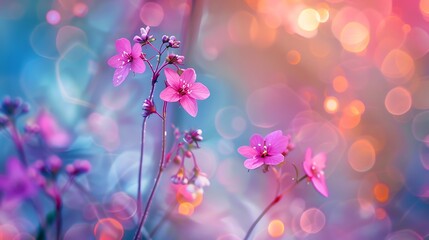 Small pink tiny flowers on colorful background