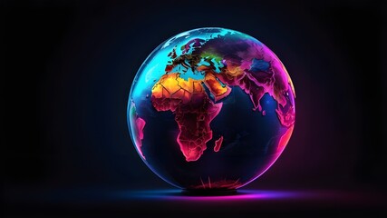 Earth globe with neon planet isolated on a dark background