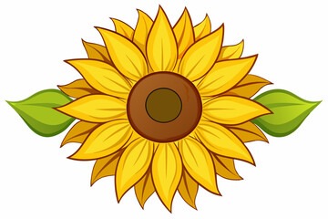 Fototapeta premium Cartoon Illustration of a Yellow Sunflower with Green Leaves