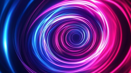 Abstract swirling neon light design with pink and blue colors.