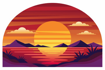 Sunset over a Mountainous Landscape with a Reflecting Lake