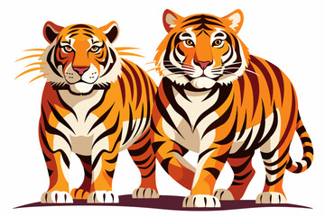 Naklejka premium Two Striped Tigers Standing Side by Side