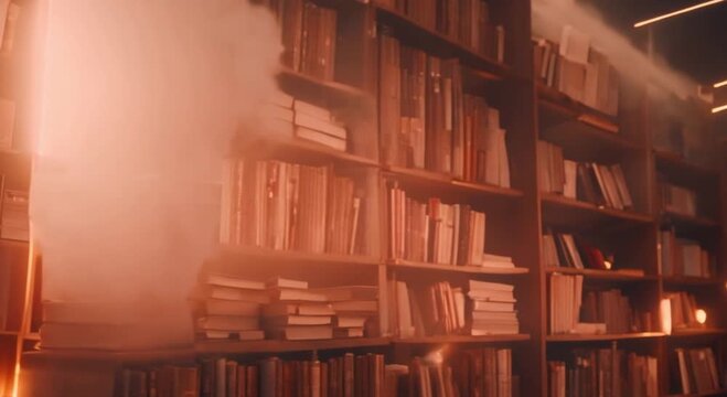 many vintage library books, books piled up