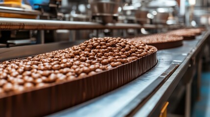 Fototapeta premium Detailed view of food and beverage manufacturing with chocolate production