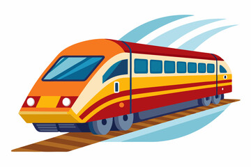 A Red and Yellow Train Traveling on Tracks