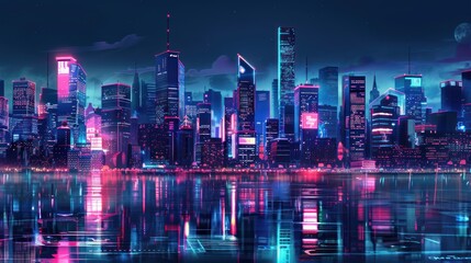 Obraz premium Neon Cityscape Reflection