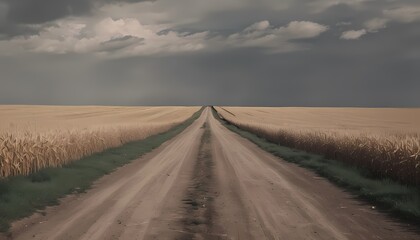 Fototapeta premium The endless expanses of a farmer's field, the ears of grain swaying in the wind, stretch out to the horizon