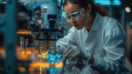 Cutting-Edge Engineering Team Testing AI-Driven Industrial Robot with Diagnostic Tools and Holographic Interfaces with Space for Text