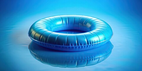 Blue inflatable swim ring isolated on blue background with reflection, round, summer, accessory, equipment, PVC, vinyl, circular, object, aqua, relaxation, swim ring, inflatable