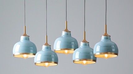 Vase shaped pendant lights ceramic lampshad blue colored chandelier with a gold bottom luxury modern interior