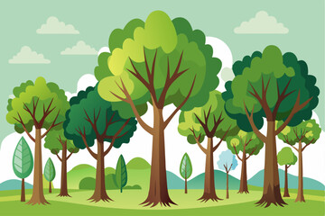 A Colorful Illustration of a Forest with Lush Green Trees