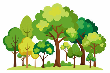 Cartoon Illustration of a Lush Green Forest with Multiple Trees