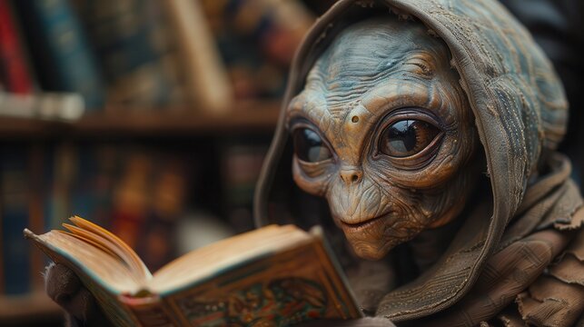 Otherworldly Integration: Alien Reading in Human Library with Blank Space for Textual Messages Symbolizing Cultural Exchange and Understanding