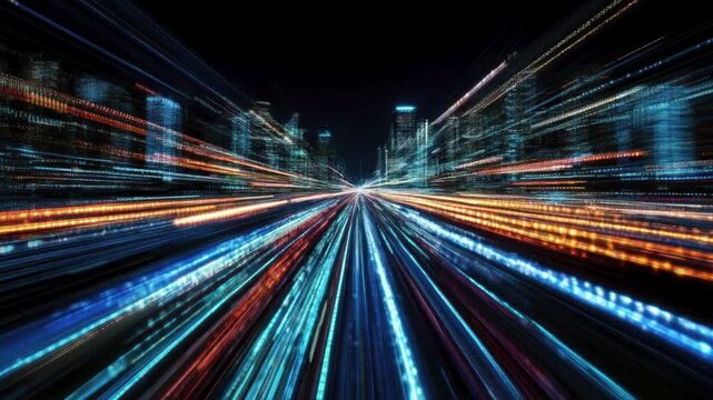 digital glitch driving through traffic in the city at night motion movement