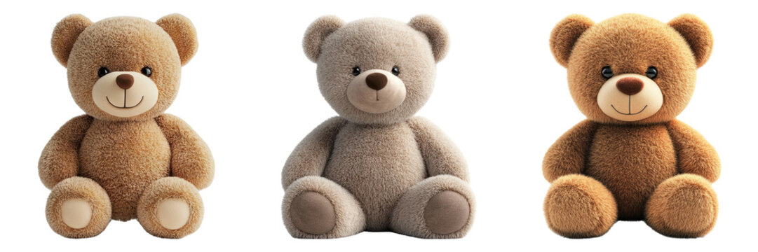 Naklejki Three cute teddy bears with different fur colors isolated on transparent background