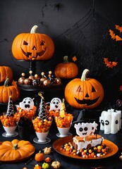 halloween background with pumpkin and bats