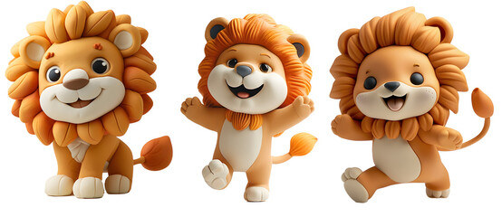 Fototapeta premium Cute lion cartoon on transparent background.