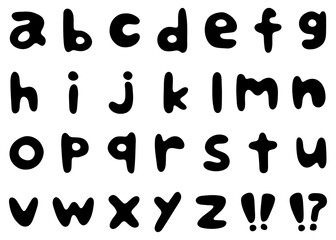 手書きのアルファベットセット、ローマ字のデコレーションセット、ポップなデザイン