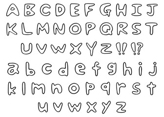 手書きのアルファベットセット、ローマ字のデコレーションセット、ポップなデザイン