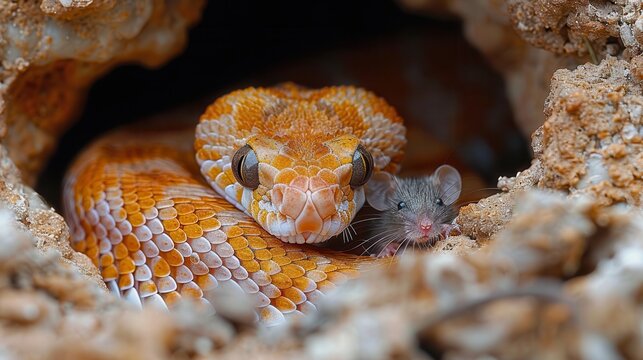 Unlikely Companions: Snake and Mouse Cozy in Burrow