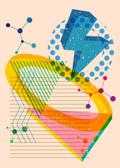 Geometric shapes. Object in trendy riso graph design. Geometry elements abstract risograph print texture style.