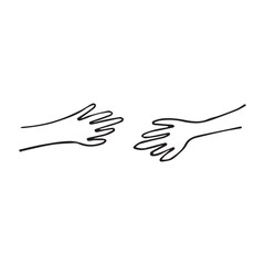 Two hands reach out to each other. Hugs. Concept of relationships, love. Illustration in doodle style.
