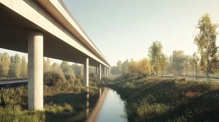Fototapeta premium A Stunning View of a Modern Infrastructure Project Amidst Nature's Embrace and Serenity