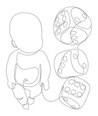 One continuous line of Baby and dice. Thin Line Illustration vector concept. Contour Drawing Creative ideas.