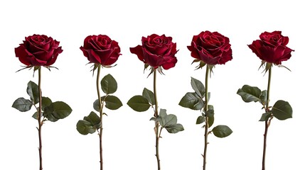 Five Red Roses on White Background