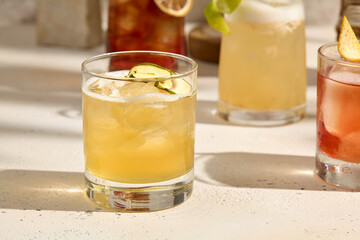 Refreshing Whiskey Sour Pear Cocktail on Light Background