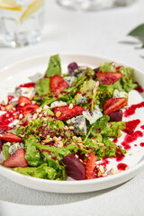 Gourmet Strawberry and Blue Cheese Salad with Greens, Nuts, and Beets