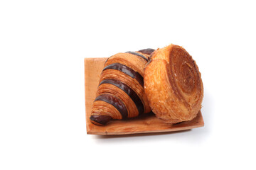 croissants and cromboloni bread, good for recipes and articles, isolated on white background