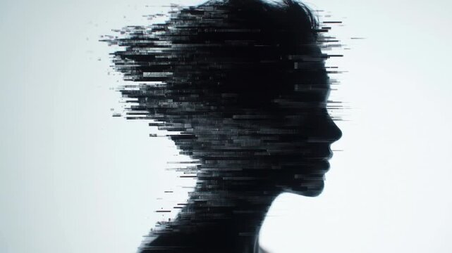 digital ghost side profile artificial intelligence, black and white background
