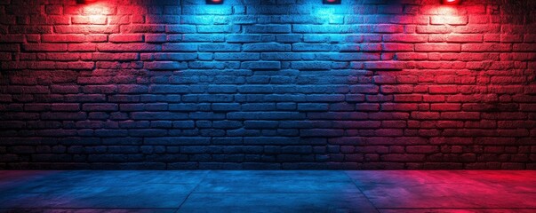A brick wall with red and blue lights, background, floor light