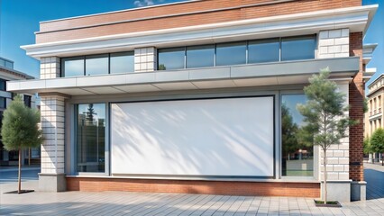 Blank white street billboard template.Modern minimalist mockup on the wall of a city building.Mockup under advertising design,signage for your business