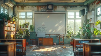 Futuristic Classroom: AI Tutoring with Holographic Interfaces for Children - Blank Space for Custom Text