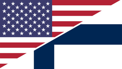 Finland and United States flags combined in a split design vector, symbolizing international relations, global unity, and cultural exchange