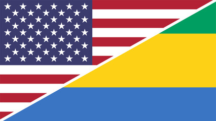 Gabon and United States flags combined in a split design vector, symbolizing international relations, global unity, and cultural exchange