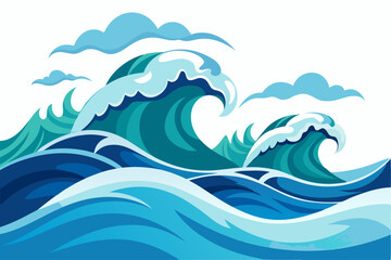 Fototapeta premium Blue Waves Crashing Under a Cloudy Sky