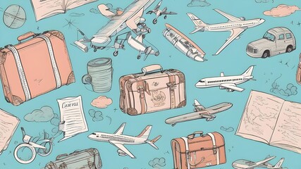 seamless pattern with travel icons