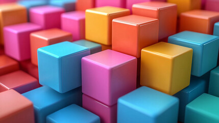 Fototapeta premium Colorful Cubes Abstract: A vibrant, abstract background with colorful cubes arranged in a symmetrical pattern. This dynamic and playful image is perfect for modern design projects, presentations, and 