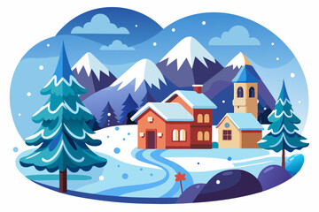 A Snowy Village in a Mountainous Landscape